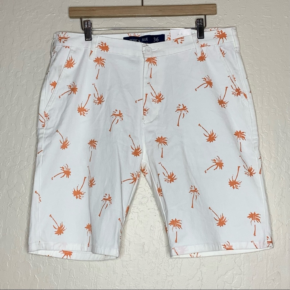 Pacific Blue Palm Tree Print Stretch Shorts